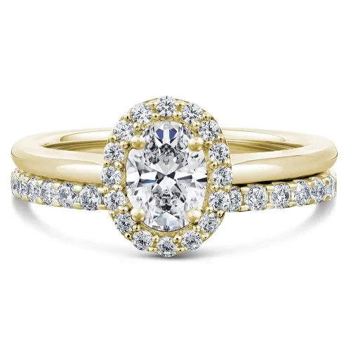 Yellow Gold Diamond Oval Bridal Set - Yellow Gold Carnation